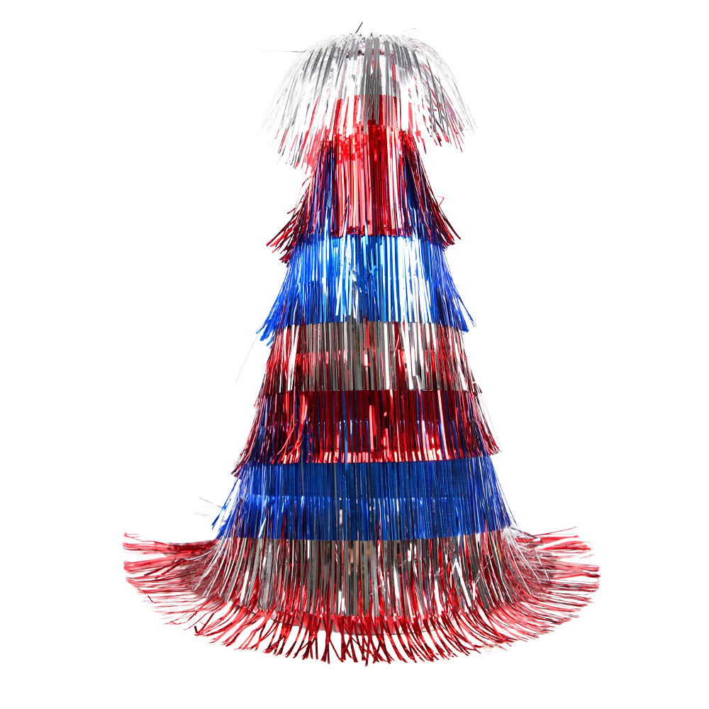 Sombreros del Día de la Independencia transfronterizos rojo, plata, azul, sombrero de punta de seda lluvia, 250 aniversario de la decoración del desfile, sombrero de fiesta con bordas