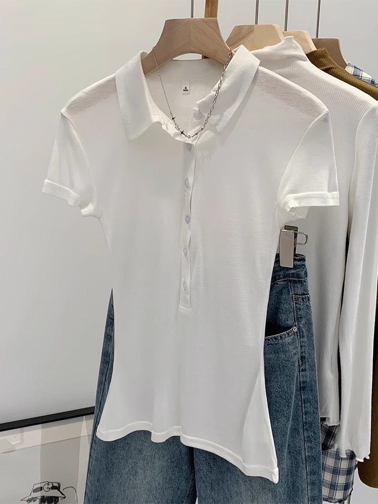 ライゼル天糸親肌正肩修身ギャル微透半袖tシャツ女性夏新作绢糸poloシャツ