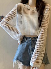 薄款镂空防晒针织衫女2025春夏季新款网织宽松上衣短款显瘦罩衫薄
