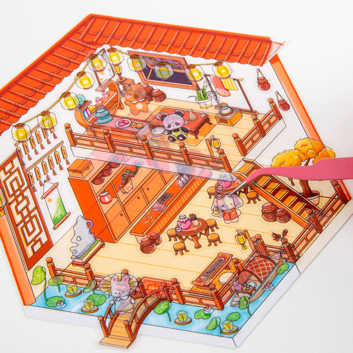 Mercado de fragancia 3D dos capas de pegatinas de escena tridimensional DIY paisajismo creativo impermeable pet dibujos animados decoración pegatinas de puzzle