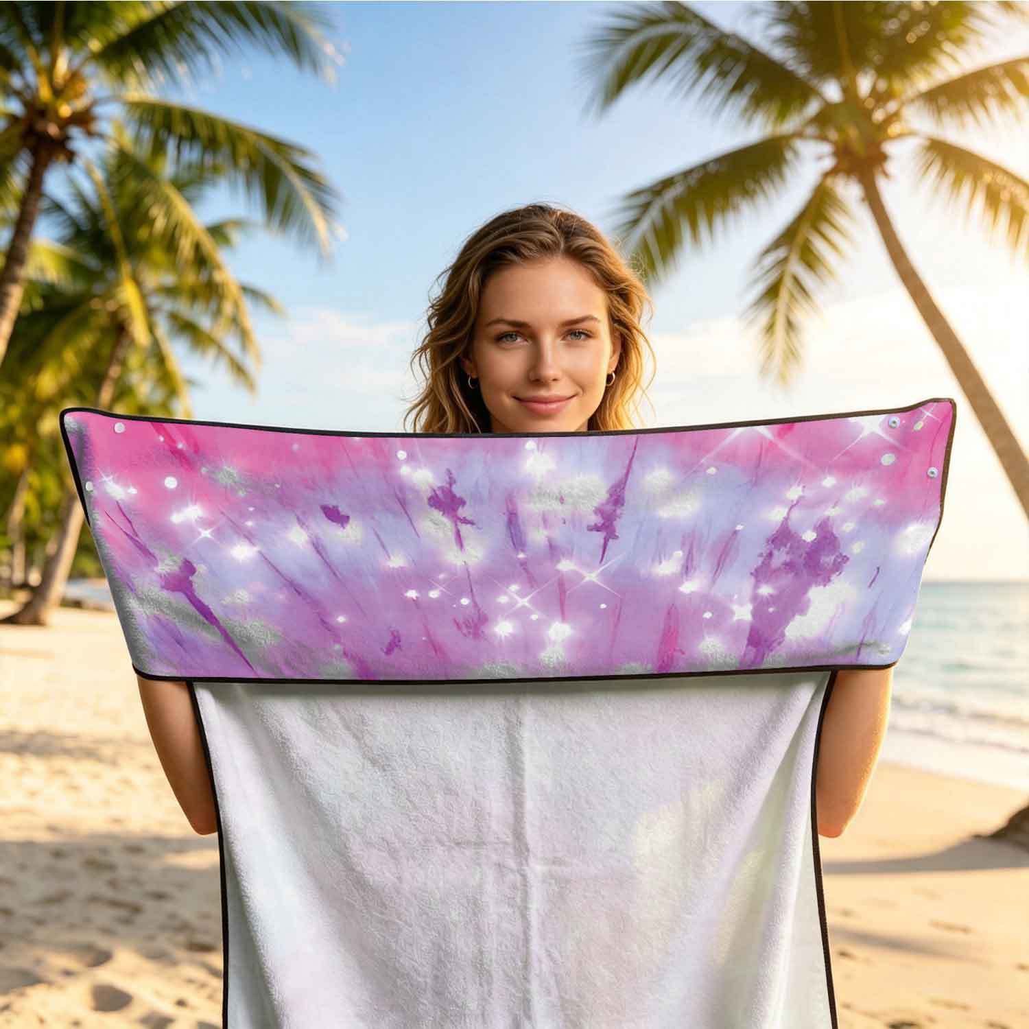 Printed bath towel and car seat cover 2-in-1, ultra-fine fiber outdoor beach and car dual-use universal seat cushion