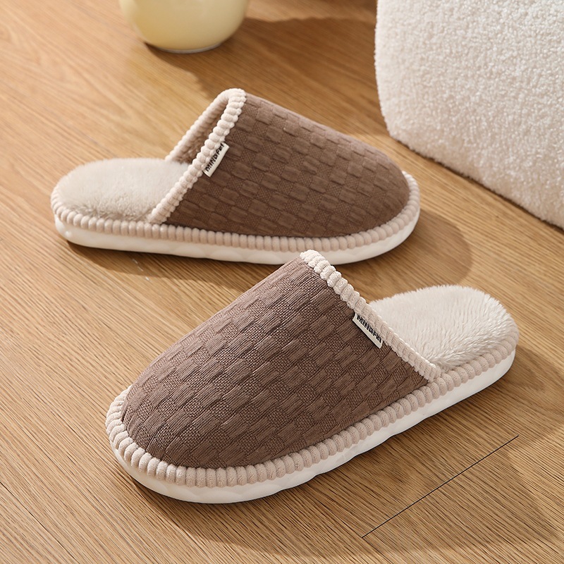 Zapatillas de algodón para hombres invierno cálido interior antideslizante felpa hogar engrosado inferior Otoño e Invierno zapatillas hombres más tamaño