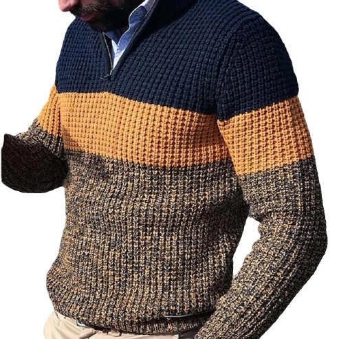 Herrenbekleidung Strickpullover Locker sitzend Langarm Herbst und Winter Reißverschlusskragen Große Größe_voghion.com