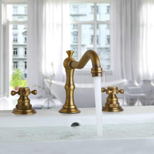 Copper antique bathroom sink bathtub three-piece faucet plum handwheel three-hole basin ceramic basin black faucet