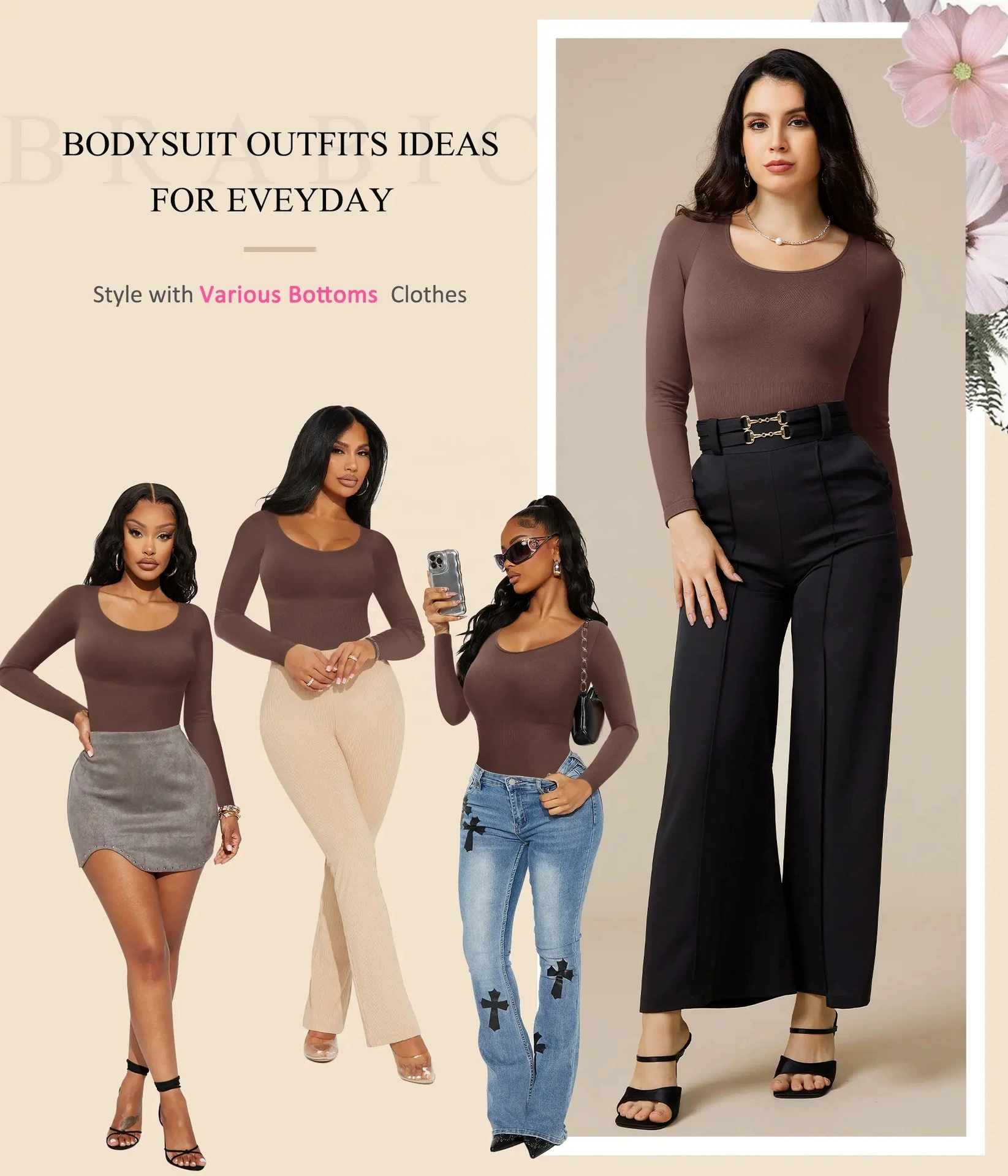 Corrective bodysuit, long-sleeve with a round collar, brace, tight