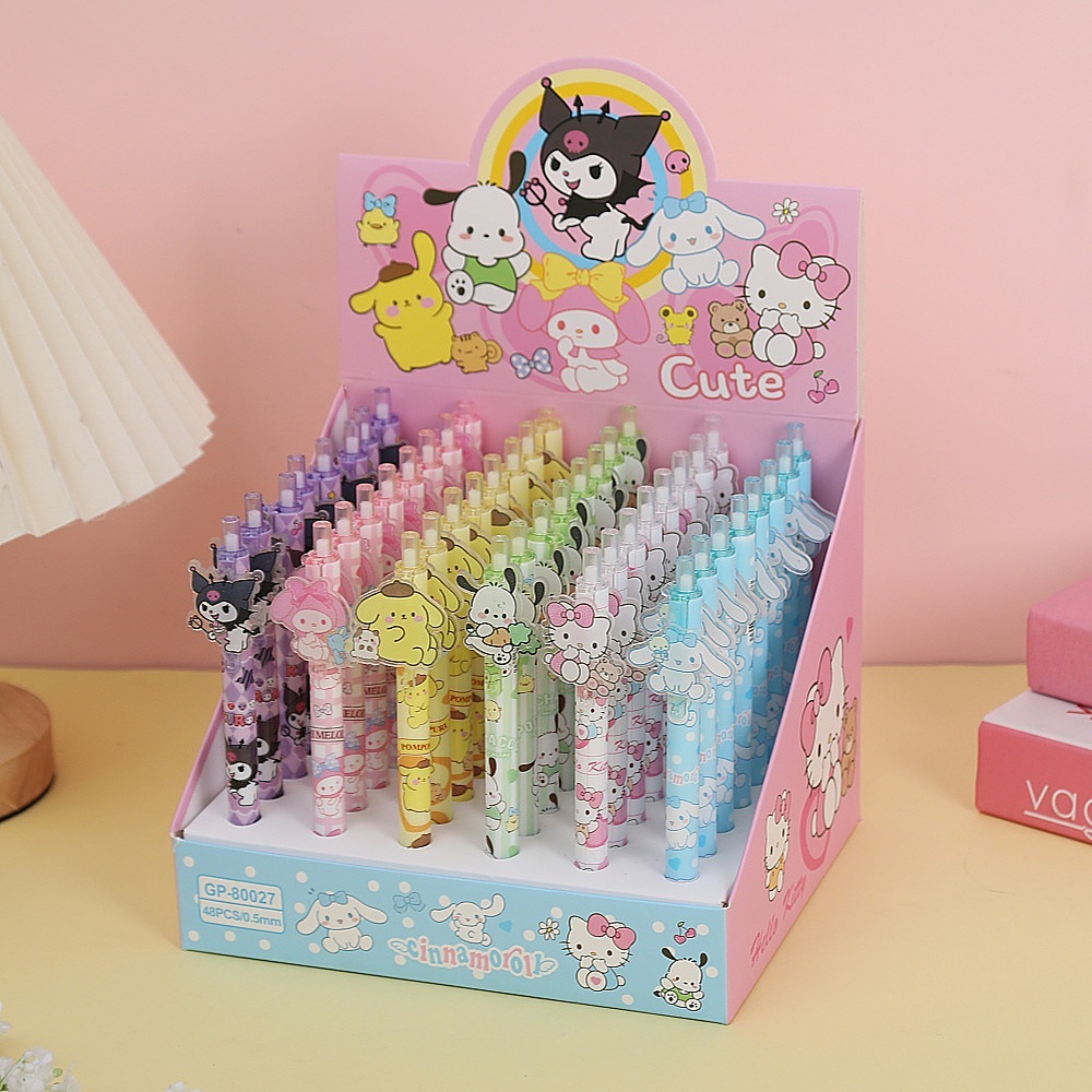 Parche de dibujos animados Bolígrafo de góner de prensa Bolígrafo negro Bolígrafo de firma de escritura de examen de estudiante en caja