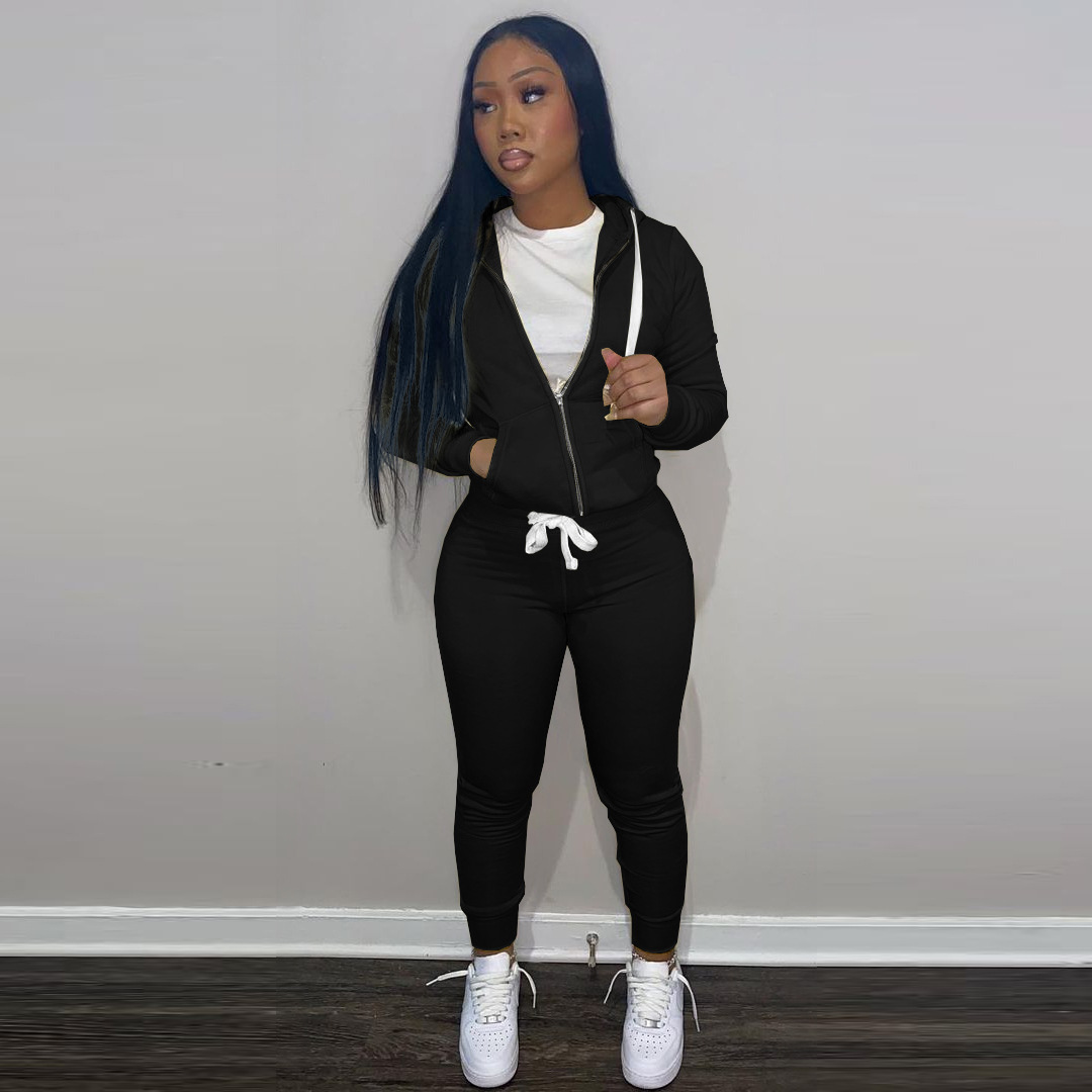 Women Clothing Autumn and Winter Twill Sweater Fabric Sports Two-Piece Set in Pant Sets