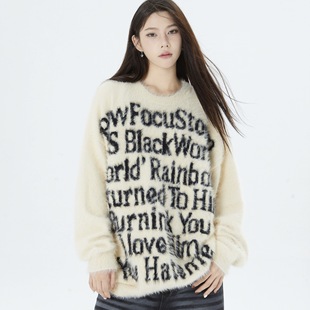 Chopped Island American Style National Fashion Alphabet Jacquard Crewneck Seahorse Hair Couple Sweater Autumn and Winter Niche Sweater Top