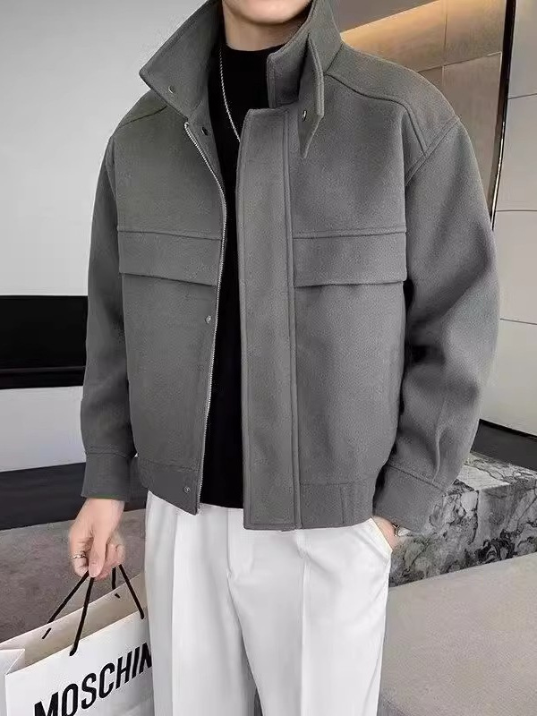 Chaqueta de lana coreana de otoño e invierno, chaqueta de hombre de estilo cocido ligero de tendencia masculina, chaqueta de abrigo de lana corta casual de alta gama