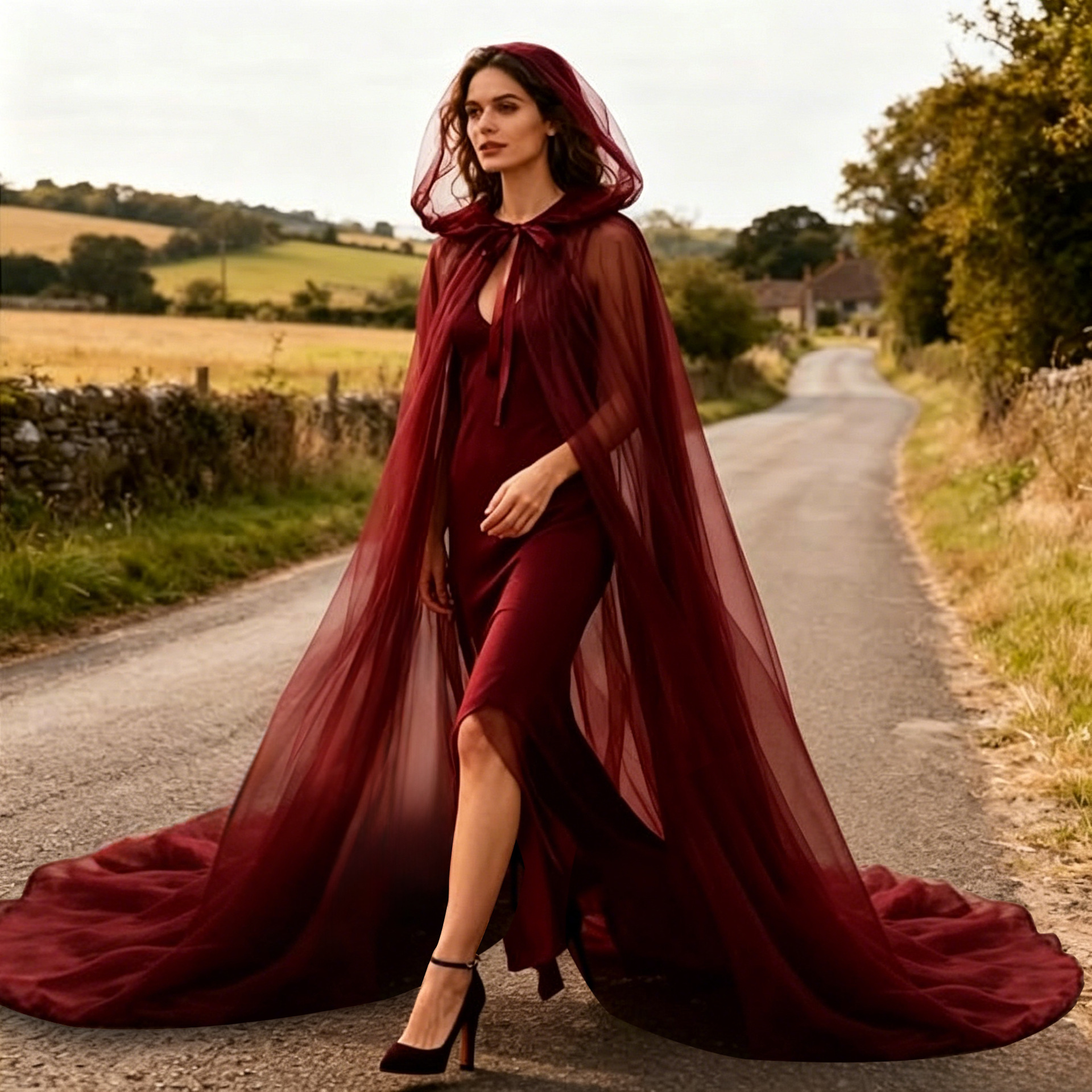 Halloween hooded cape, European and American style cape with a train, Elegant Cape, unisex, large size shawl