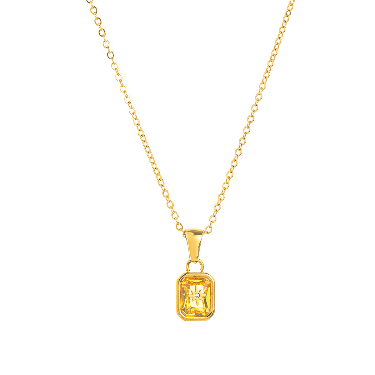 Collar Colgante de Estrella Polar con Piedra de Nacimiento, Acero de Titanio