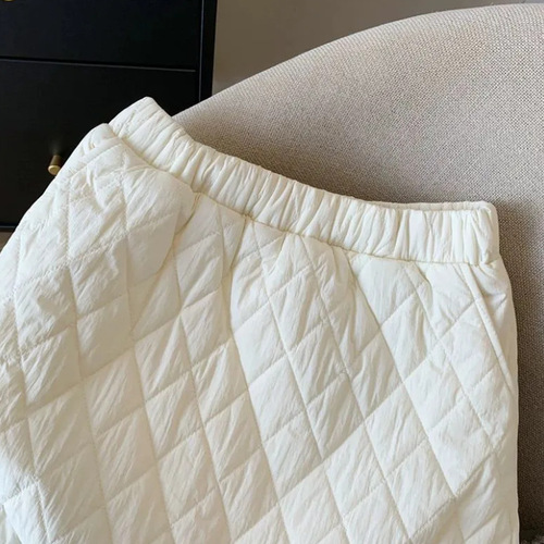 Outerwear White Gingham Down Padded Half-Skirt with Thick Fleece Anti-Look A-Line Hourglass Short Skirt for Autumn/Winter 2025
