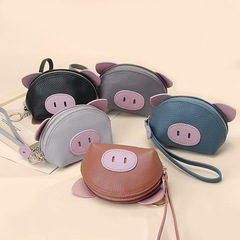 New ins style cute hand-held small wallet female cartoon small and exquisite piggy leather zipper coin coin purse