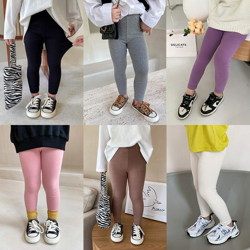 Elmo Beibei Girls' Solid Color Soft Wool Pull-Up Leggings Spring and Autumn Children's Korean Slim Pints
