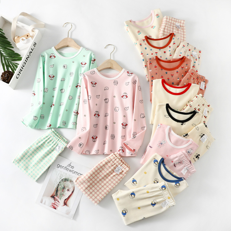 羊毛拉架儿童内衣套装春秋宝宝无骨磨毛女童莱卡棉家居服女孩睡衣