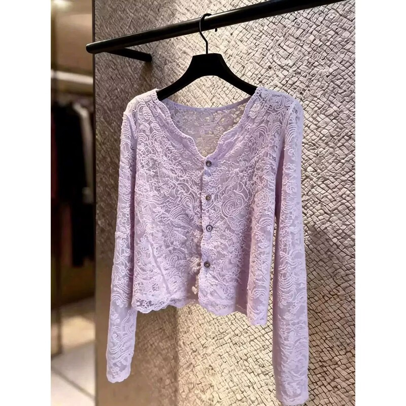French-Style Lace Purple Cardigan for Women, 2026 Spring/Summer New High-End Exquisite and Stylish Youthful Top