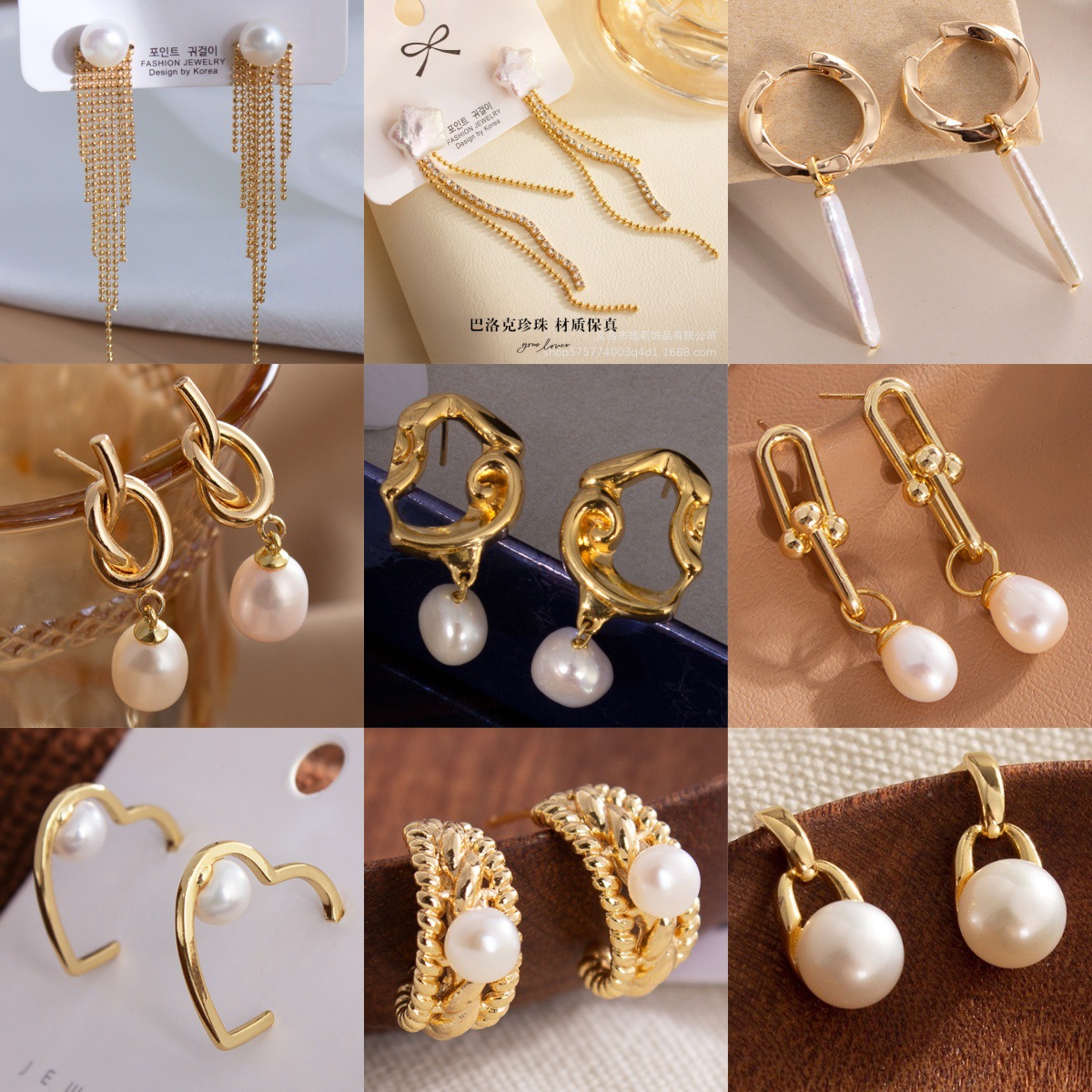 Organic earrings from pearl with bow heart shaped