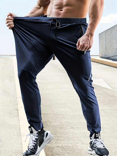 Travel men's Athletic Pants Black Polyester with Travel Sweatpants