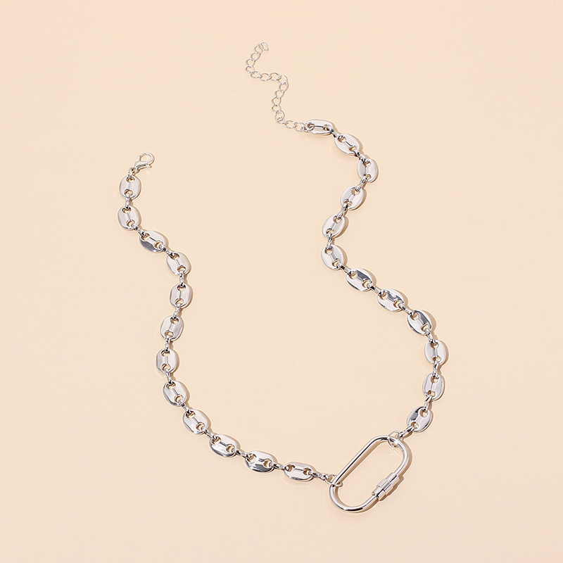 24g Weight Necklace Classification Wedding, Travel Occasion Lock Pattern Women'S Gender Gold, Silver Color Fashion Geometric Oval Lock Necklace 1