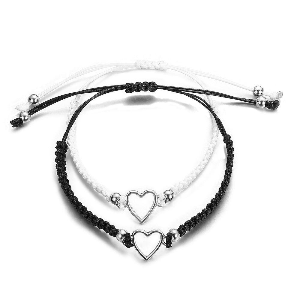 semplice braccialetto dell'amicizia alla moda braccialetto con croce intrecciato a mano set bianco e nero braccialetto di coppia set da 2 pezzi_voghion.com