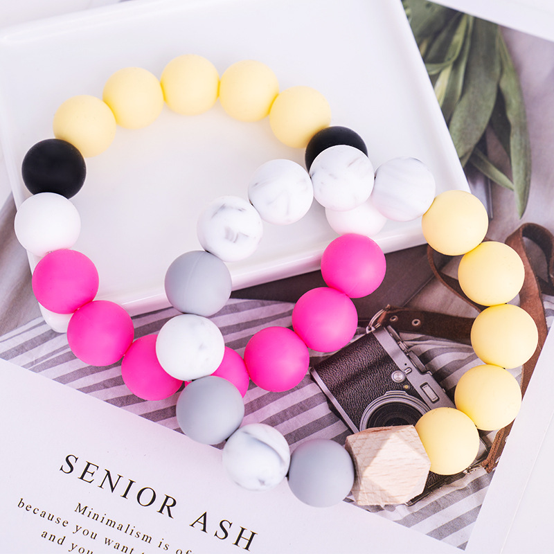 Amazon cuentas de silicona pulsera llavero de aleación DIY cuentas de madera metal pulsera de caucho de silicona llavero al por mayor