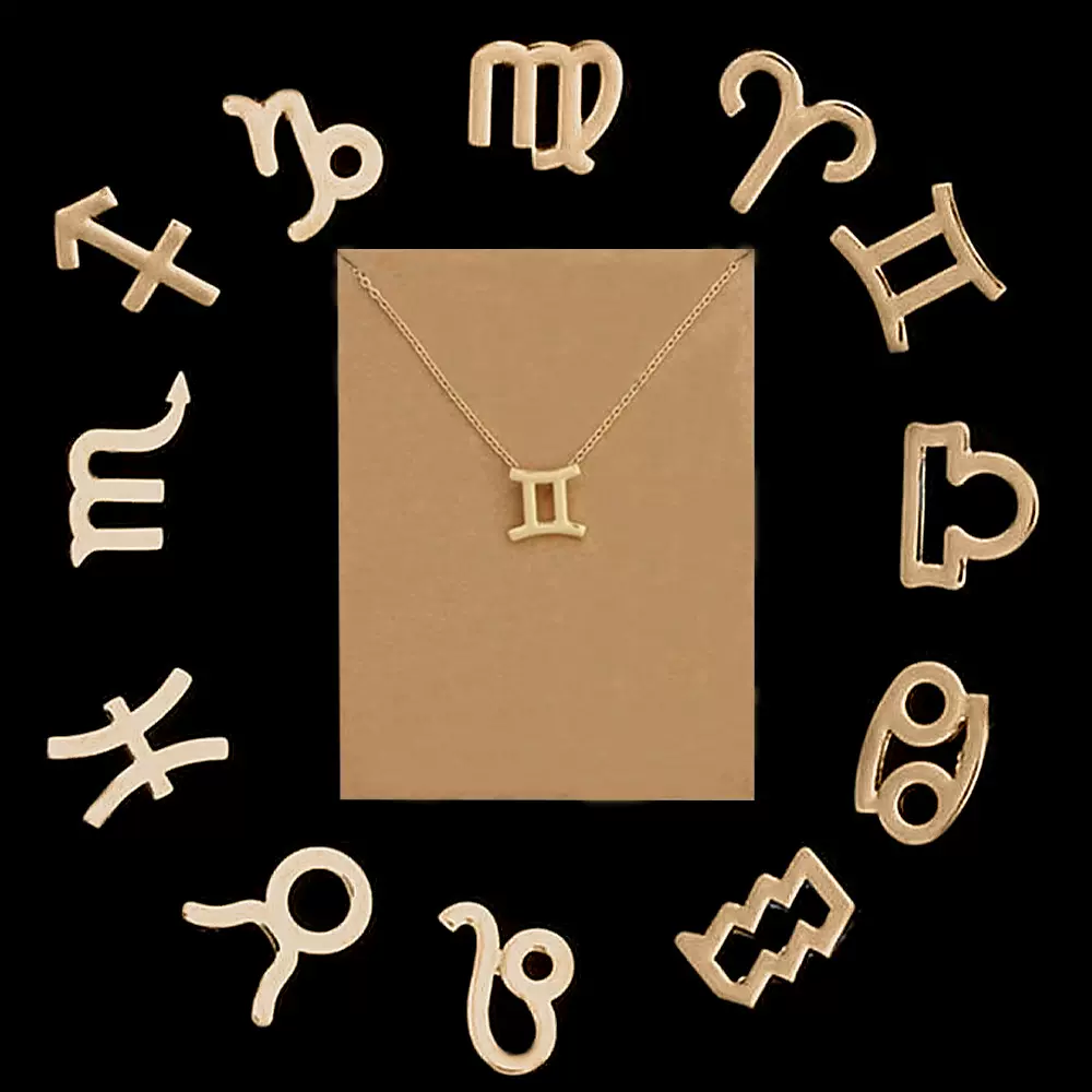 跨境畅销简约时尚十二星座符号配饰女新日常通勤锁骨链项链吊坠