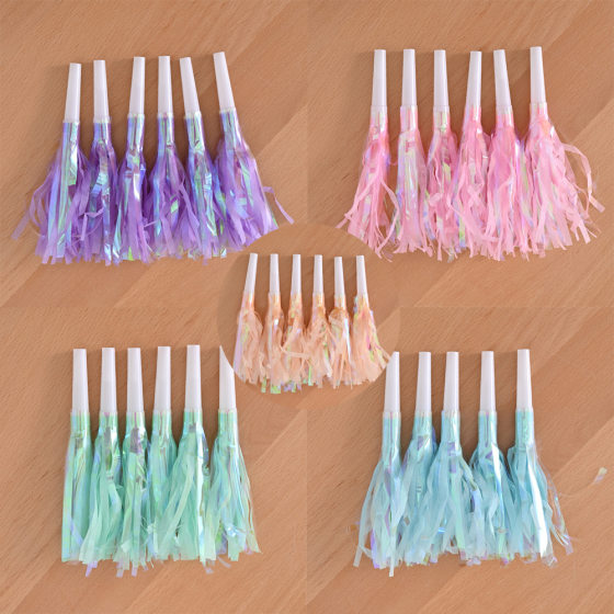 Cross-border Rain Silk Tassel Horn Party Rainbow Paper Tassel Blowing Dragon Laser Color Rain Silk Blowing Dragon Helping Props