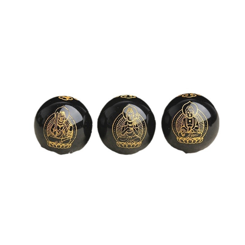 Twelve Zodiac Beads, Black Agate Birth Year Buddha Beads, Eight Guardian Deities, Double-Sided Gold-Plated Glass Birth Year Buddha Spacer Beads