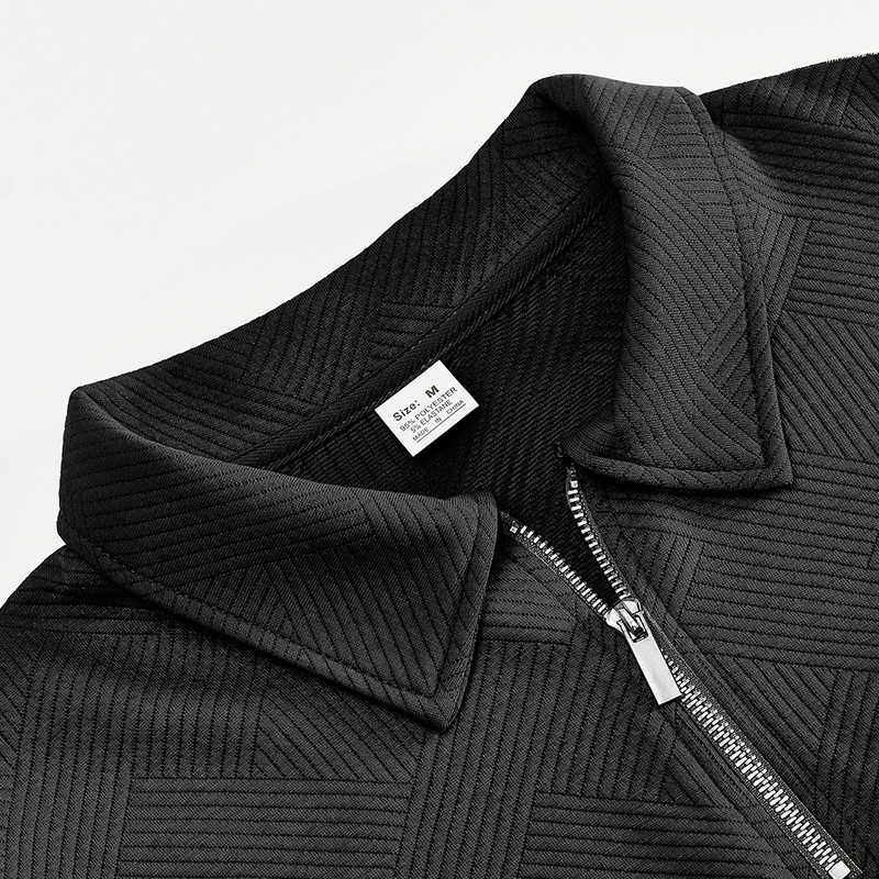 Men's Half-zip Jacquard Polo Sweatshirt With Turn-down Collar_voghion.com