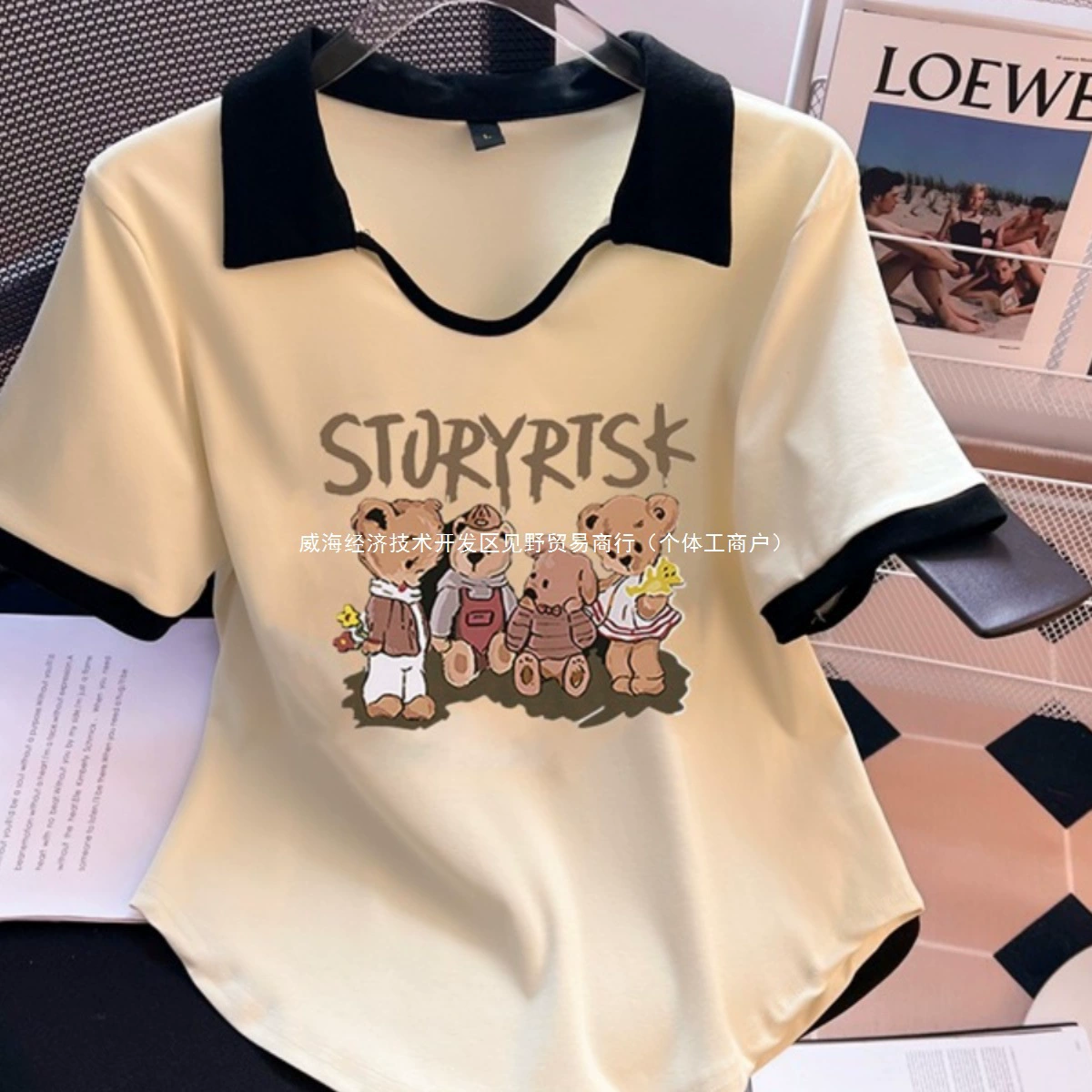 Женская одежда больших размеров, лето 2025, новый стиль, дизайн для полных MM, модная футболка с короткими рукавами и принтом медведя, уменьшающая возраст, топ