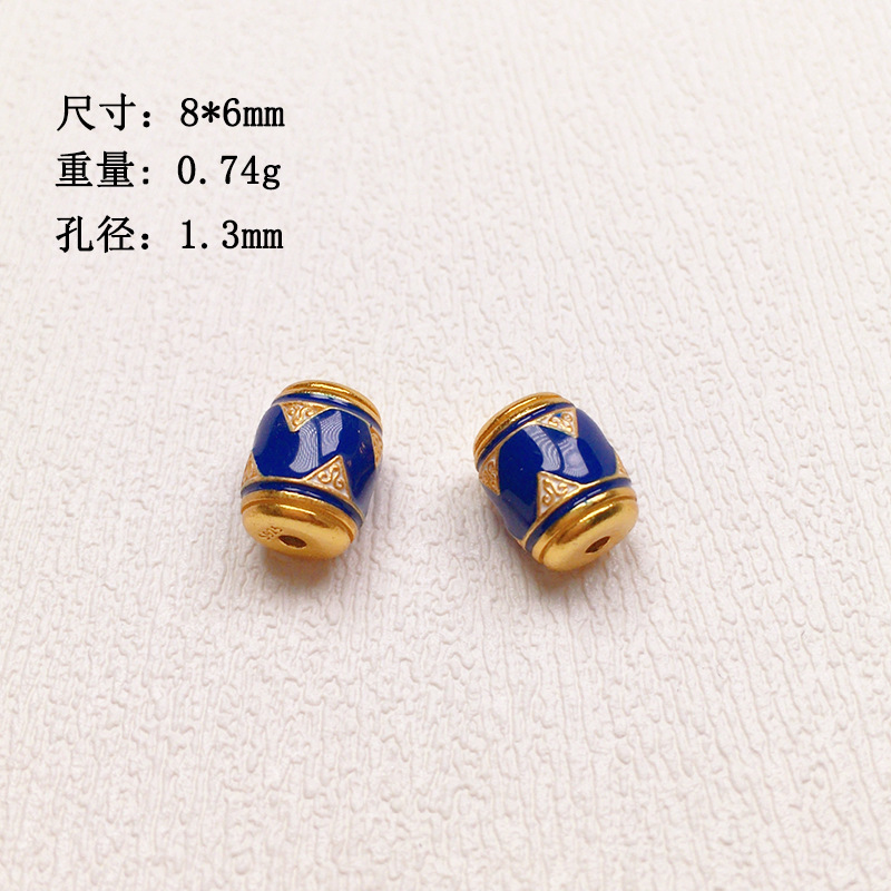 S925 silver gold-plated burning blue drop oil Sky beads barrel beads accessories bracelet bracelet diy semi-finished product spacer beads new special offer