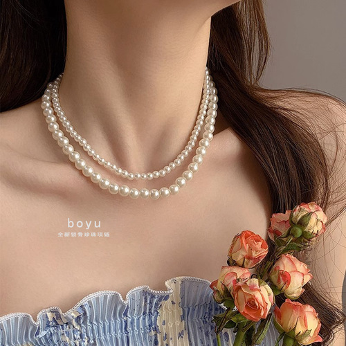 Light luxury niche high-end pearl necklace for women summer  new style necklace simple millet grain clavicle chain accessories