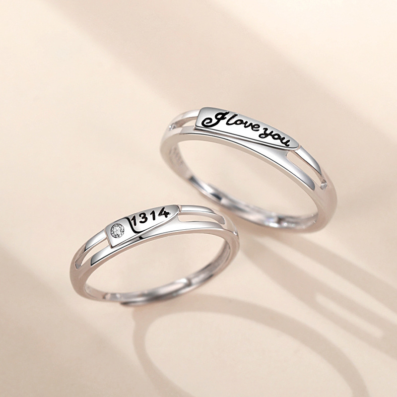 Plata esterlina s925 nuevo amor 1314 pareja anillo Inglés Simple boca abierta anillo moda anillo de San Valentín