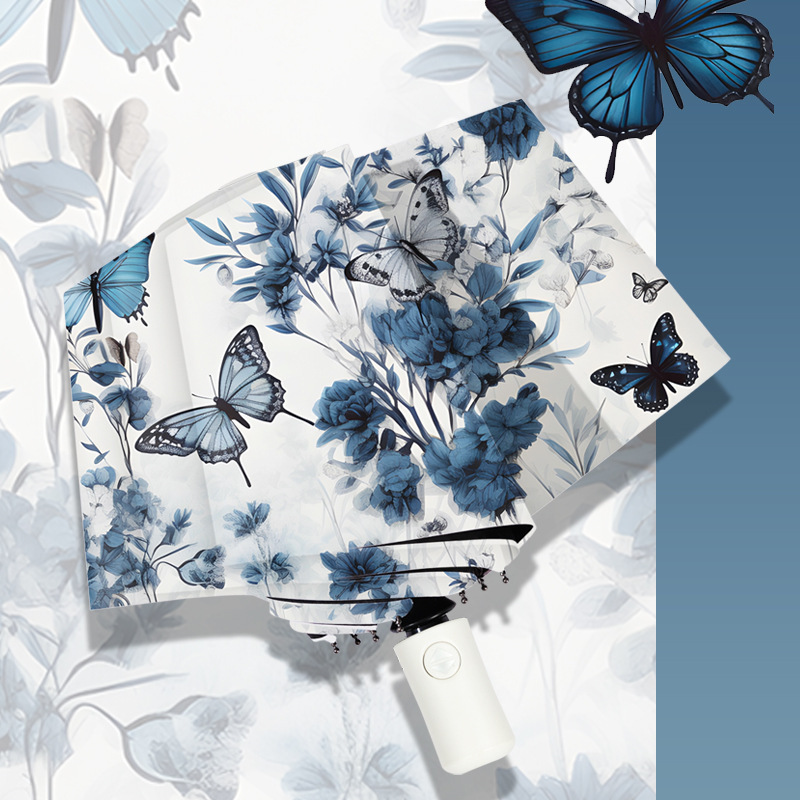 Factory wholesale automatic folding umbrella UV sunscreen sun umbrella black rubber rain umbrella advertising