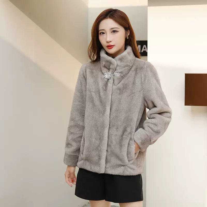  Velvet demi-season keep warm short jacket for mother, for middle age