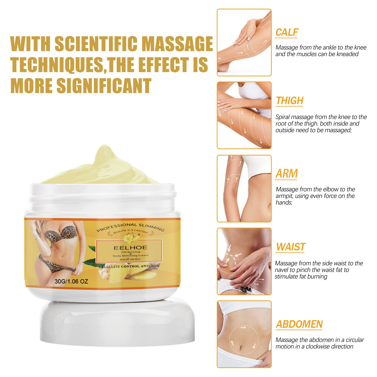 EELHOE Имбирный массажный крем для подтяжки кожи тела Руки, живот и бедра для похудения массажное масло