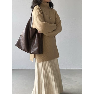江左 好穿！慵懒风中长款开叉高领毛衣女25冬高级宽松针织衫 2598