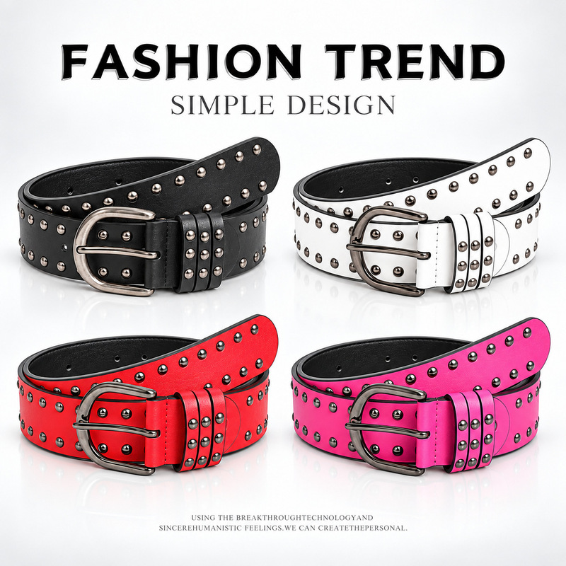 Y2K men's and women's American retro punk style double-row rivet belt, high-end accessory, trendy and cool double-row rivet waist belt