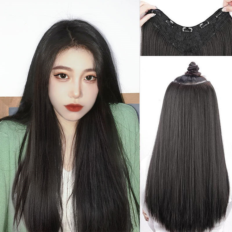 Peluca pieza de cabello largo de mujer verano tres piezas una pieza de aumento de cabello volumen simulación esponjosa sin costuras parche de extensión de cabello largo recto invisible