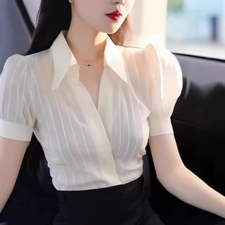 2811夏装法式高端精致气质绝美上衣高级感显瘦泡泡袖通勤白色衬衫