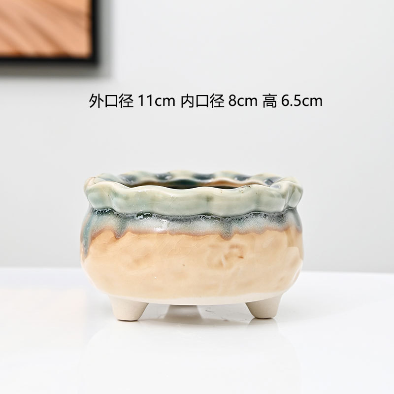 Macetas carnosas agrietadas en hielo, cerámica doméstica, arcilla transpirable, cerámica gruesa, control de raíces, pilas viejas, lavabo especial, liquidación, venta al por mayor