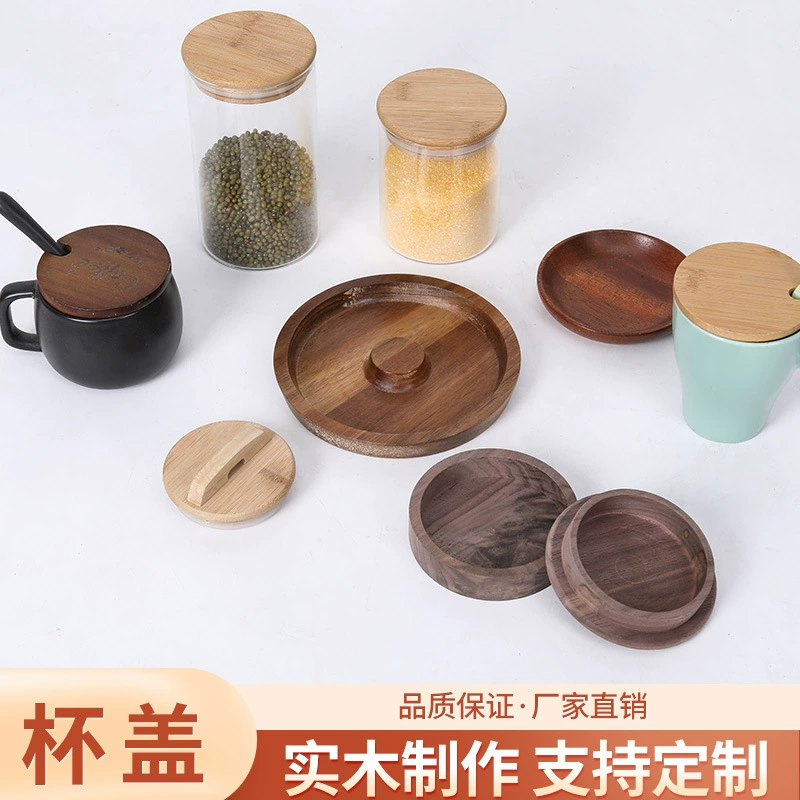 Бамбуковое Дерево Бук Дерево Акация Деревянная Крышка Чашки Круглая Кружка Крышка Хранения Банку Герметичная Крышка Стеклянная Бутылка Бамбуковая Крышка Деревянная Крышка