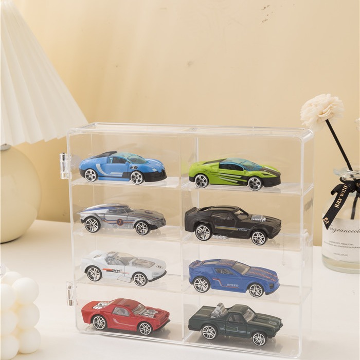 ps盲盒收纳盒汽车模型展示架桌面收纳盒车模陈列柜防尘罩透明玩具