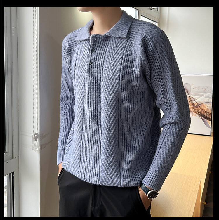 Jacquard moda moda de hombre otoño invierno nuevo suéter moda masculina retro collar overhead camisa de punto