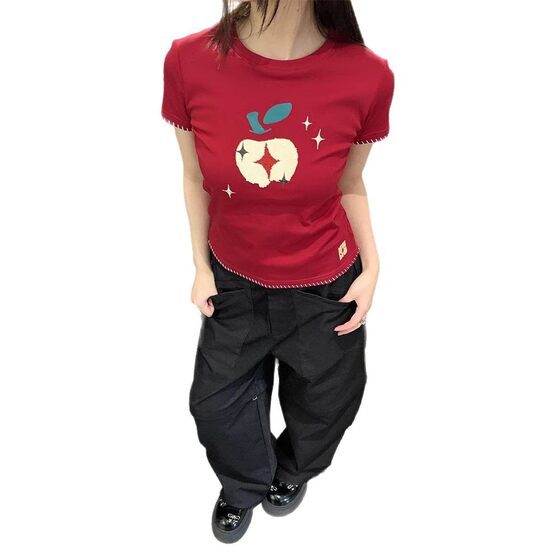 Cartoon Animal Print Pattern All-match Summer Pure Cotton Casual Sweet Top New Round Neck Short-sleeved T-shirt New Arrival