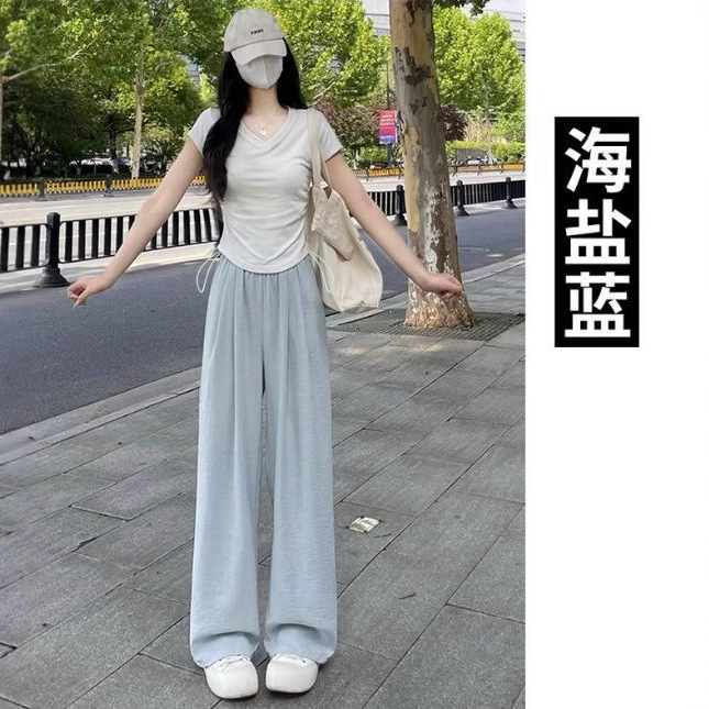 小柄な女性向けの夏用薄手スタイル、ゆったりとした夏用ミルクカジュアルロングパンツ、アウターパンツ、女性用ワイドレッグパンツ、クロスボーダー限定|undefined