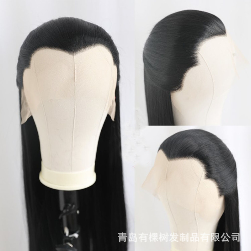 Antique Men's White Long Hair Whole Top Wig Set Ancient Costumes Chivalrous cos Three-pointed Beauty Pointed Boutique Hand Hook Headgear