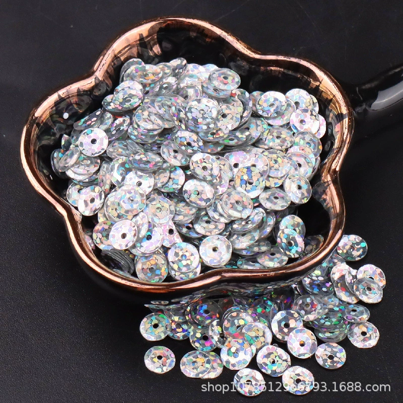 6mm серебристый с ажурной подошвой sequins, ярко светящийся лазерный круглый вогнутый планшет DIY пошив одежды вспомогательные материалы аксессуары