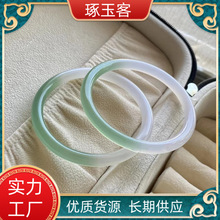 厂家批发冰种玉髓半山半水油青色手镯远山黛6MM渐变细圆条美人镯