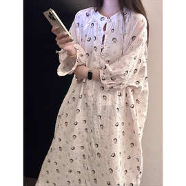 甜美樱桃小丸子可爱睡裙女2026夏季宽松大码七分袖家居服连衣长裙